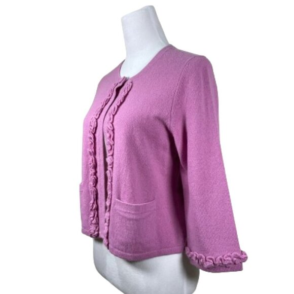 LORD & TAYLOR Cashmere Lavender Cardigan Sweater w/Ruffle Hem, 1 Button, EUC - Picture 3 of 10